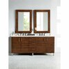 James Martin Vanities Metropolitan 72in Double Vanity, American Walnut w/ 3 CM White Zeus Quartz Top 850-V72-AWT-3WZ